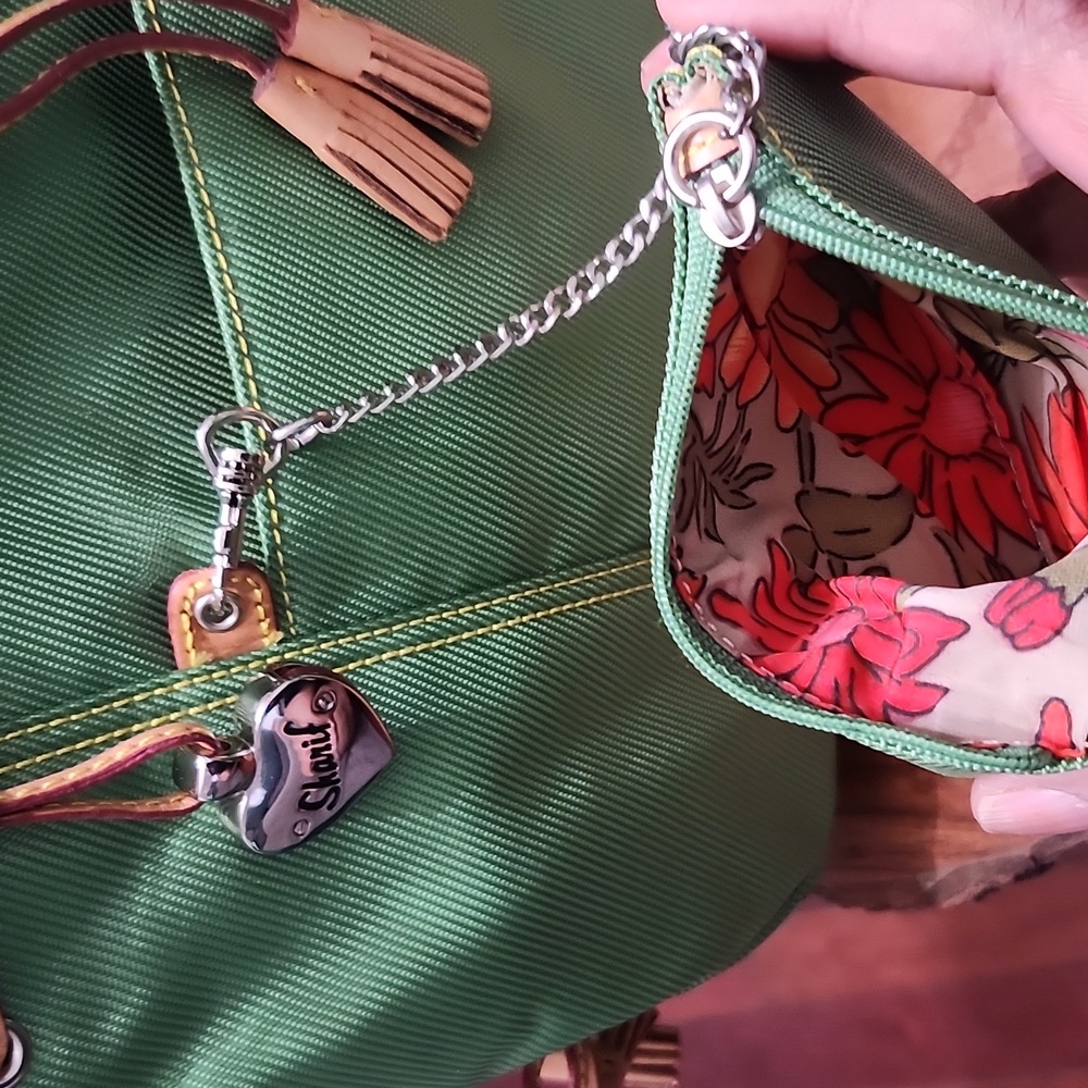 Sharif Studio Green Nylon & Leather Trim Handbag w/Pouch & Purse Charm Rare Euc! - Picture 14 of 15